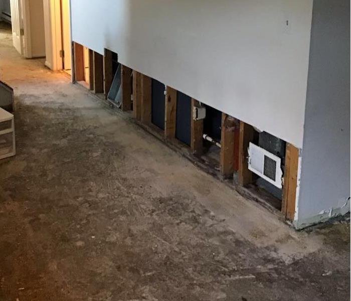 basement with wet carpet and drywall removed